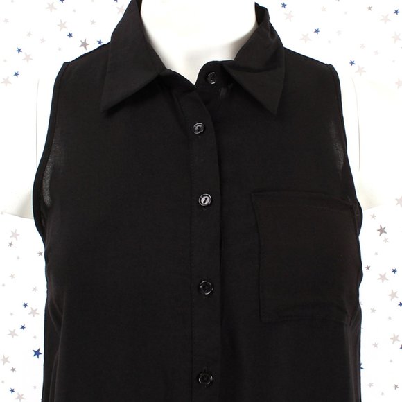 Black Sleeveless Henley Shirt Dress Tunic Top - Picture 3 of 7